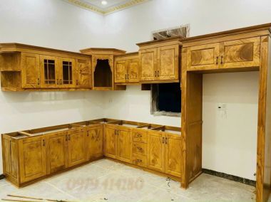 Hệ tủ bếp gỗ gõ đỏ hiện đại