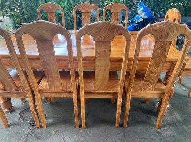 Bộ Bàn Ăn Chữ Nhật Gỗ Nguyên Khối - 8 Ghế Nan Hiện Đại