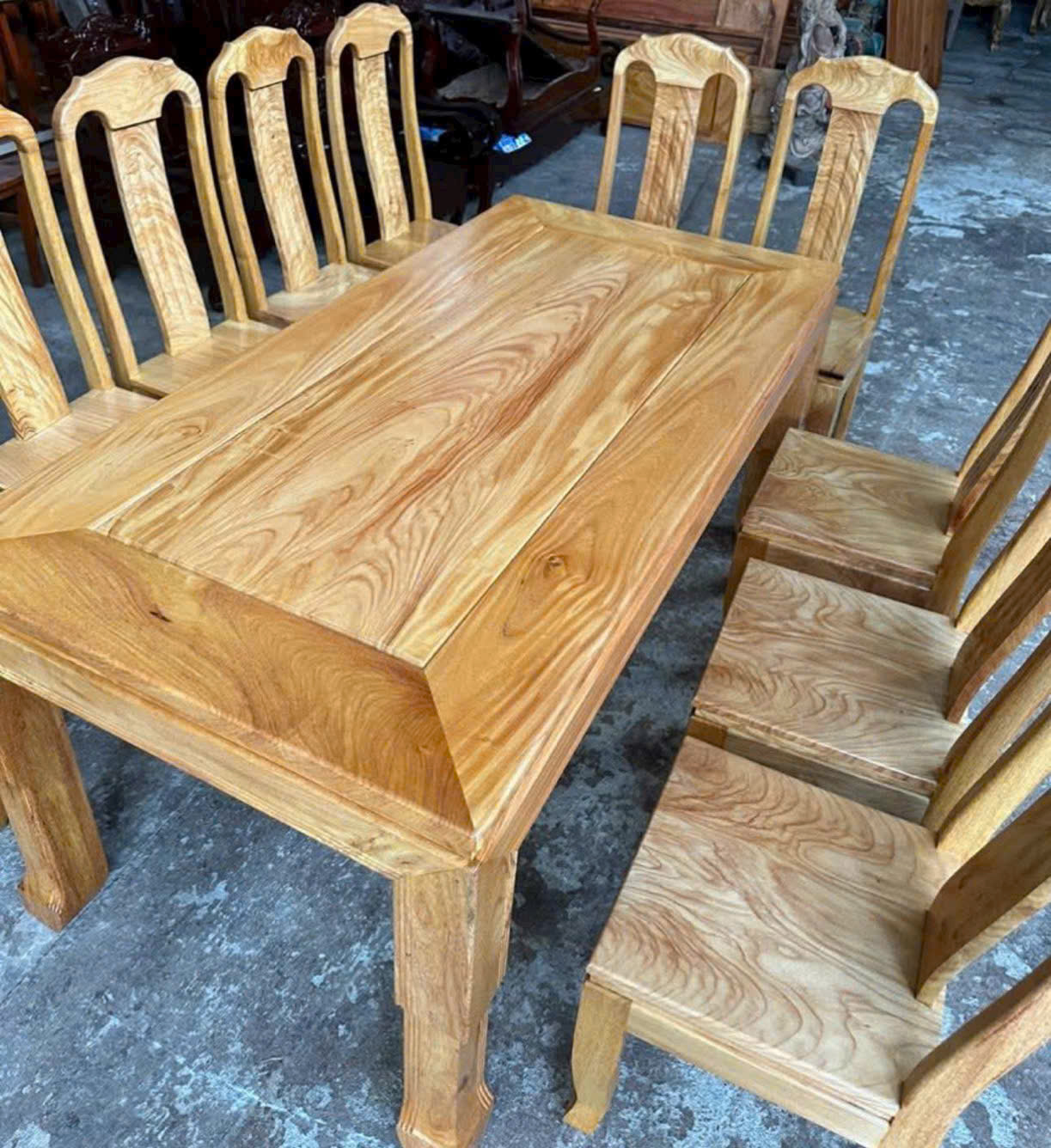 Bộ Bàn Ăn Chữ Nhật Gỗ Nguyên Khối - 8 Ghế Nan Hiện Đại