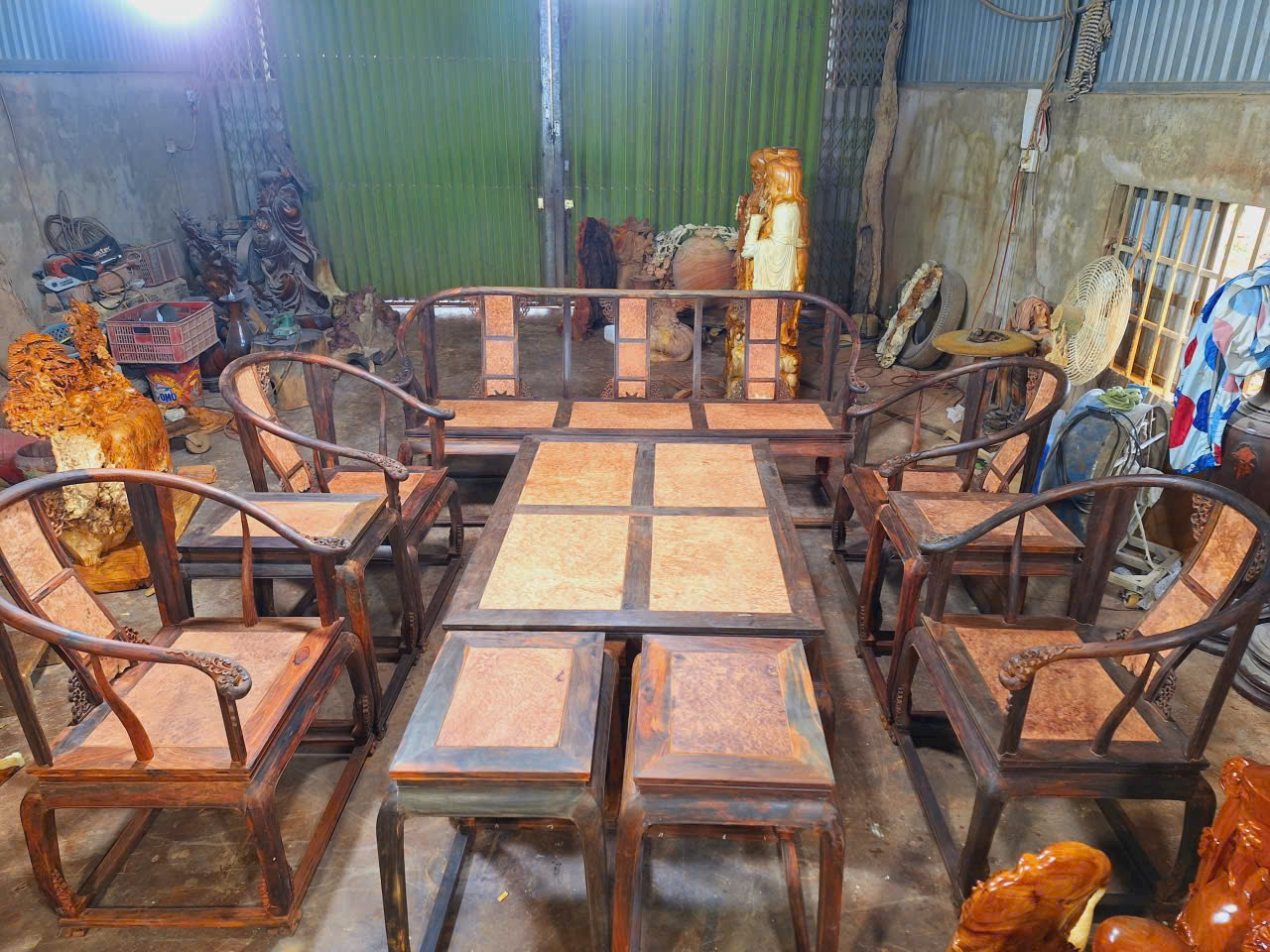 Bộ bàn ghế kiểu Minh gỗ tự nhiên 7 món